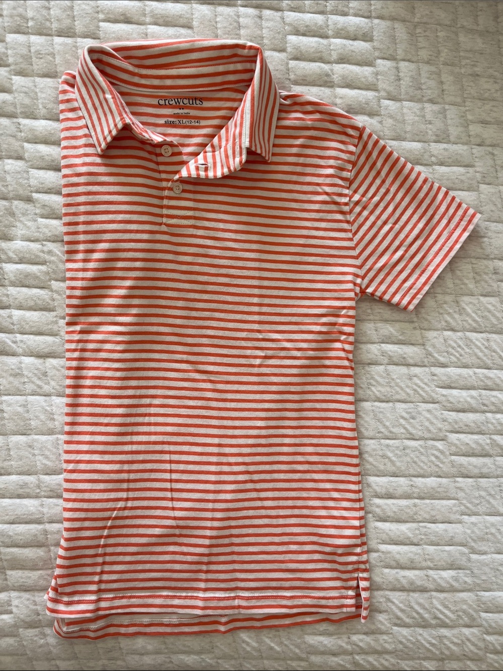 J Crew Crewcuts Orange and White Striped Polo boys XL 12-14